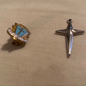 Small sliver colored cross and pendent